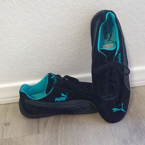 Puma W12 Black Leather, Teal Stitching Rubber Sole